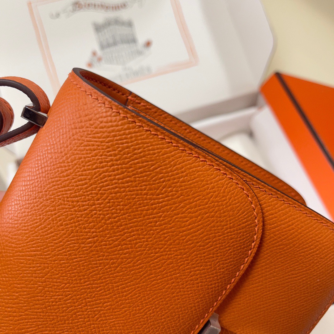 Hermes Constance 18 Mini Shoulder Bag In Orange Epsom Leather